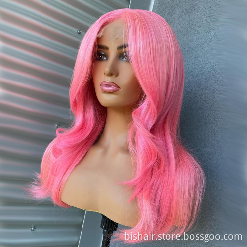 Wholesale Pink Wig Body Wave Colored Wigs For Black Women Brazilian Human Hair Cosplay Hd Transparent Lace Frontal Wigs